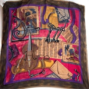 Scarf / Bandanna Silk Albert Nipon Multicolored Musical theme 35 x 35 in
